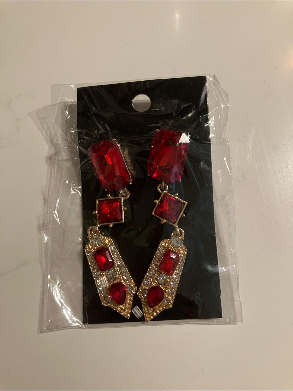 Source Unknown Gold-Tone Earrings with Red Crystals